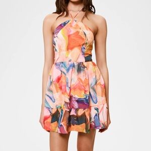 Hutch Sz M Dress Mansi Flounce Floral Halter Mini Anthropologie Boho Pockets New